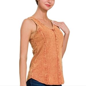 CRINKLE WASHED F/TERRY RAW EDGE TOP in rust